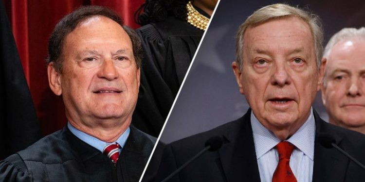 Sen Durbin demands Justice Alito recuse from Trump cases after flying upside-down US flag