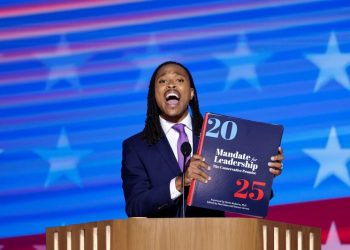 Democrats use oversize text of Project 2025 to warn of Trump, GOP agenda