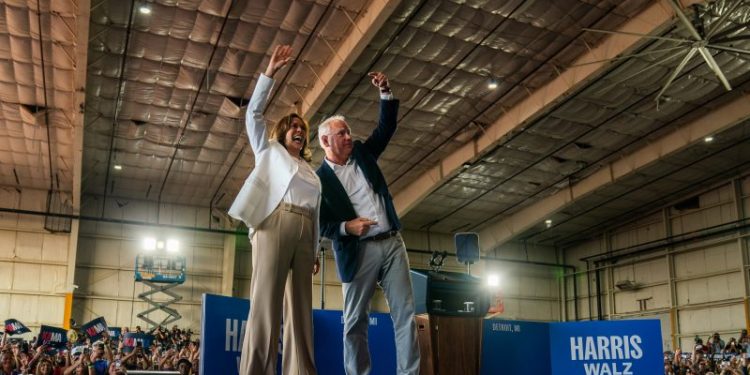 Harris and Walz seize on joyful message in contrast to darker Trump themes